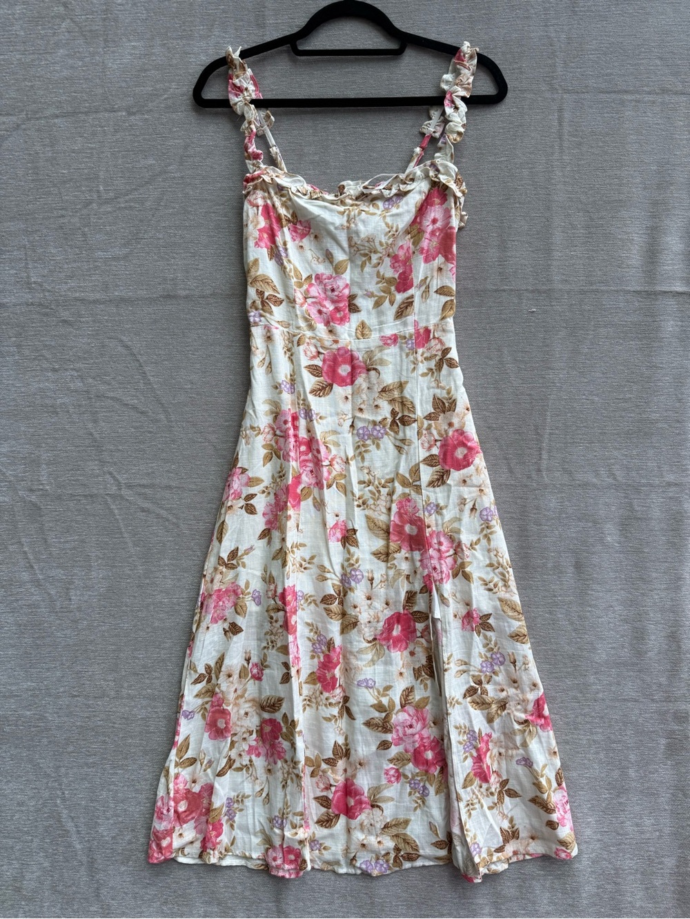 Petal & Pup Floral Linen Blend Midi Dress Cottagecore Ruffle Strap Size US 4 NWT - Picture 2 of 7